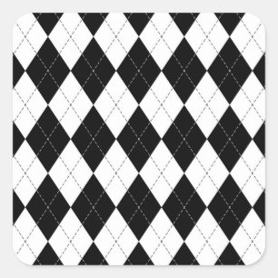 Schwarz-weiß geometrisches Argyle-Muster Quadratischer Aufkleber