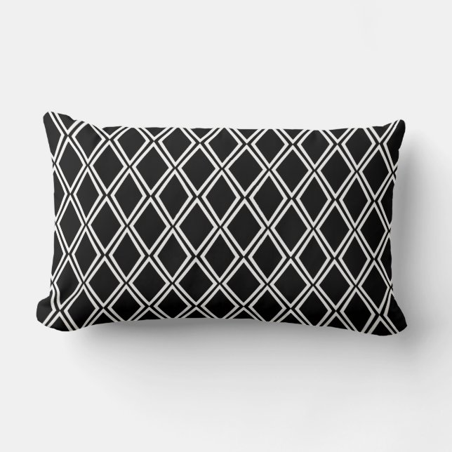 Schwarz-Weiß-Geometrisches Diamantmuster Lendenkissen (Vorderseite)