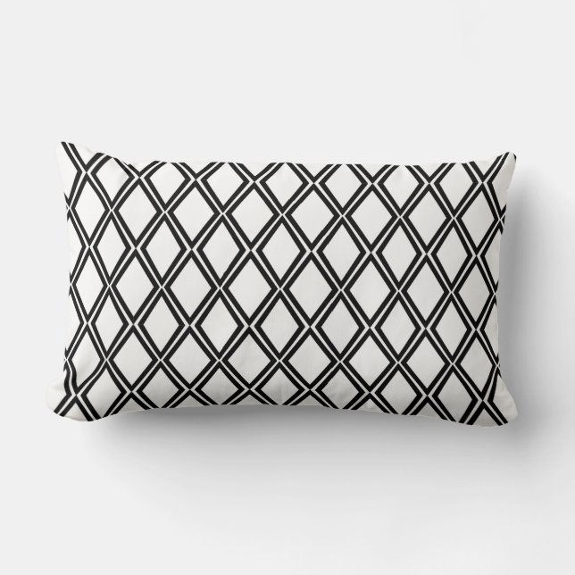Schwarz-Weiß-Geometrisches Diamantmuster Lendenkissen (Vorderseite)