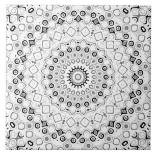 Schwarz-Weiß geometrisches Mandala-Muster Fliese