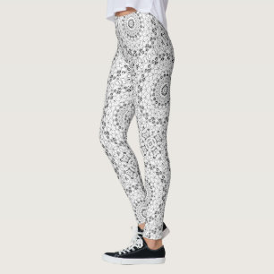 Schwarz-Weiß geometrisches Mandala-Muster Leggings