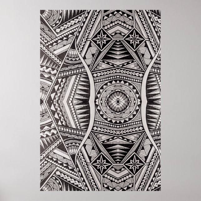 Schwarz-Weiß-Geometrisches Mandala-Stammmuster Poster (Vorne)