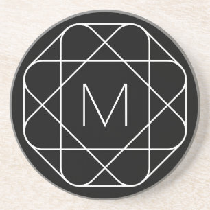 Schwarz-weiß geometrisches Monogramm Getränkeuntersetzer