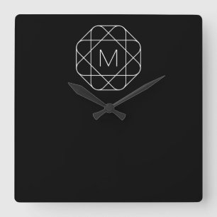 Schwarz-weiß geometrisches Monogramm Quadratische Wanduhr