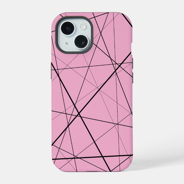 Schwarz-weiß geometrisches Muster iPhone 15 Hülle (Rückseite)