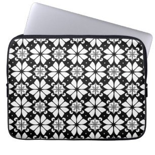 Schwarz-weiß geometrisches Muster Laptopschutzhülle
