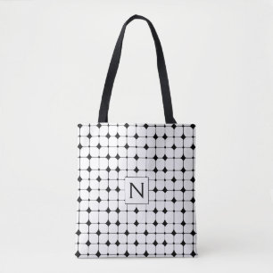 Schwarz-weiß geometrisches Muster Monogramm Tasche