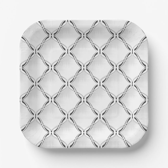 Schwarz-Weiß-geometrisches Muster. Pappteller (Vorderseite)