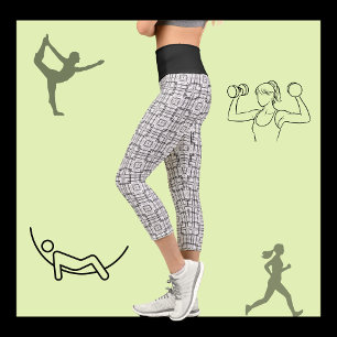 Schwarz-weiß geometrisches Quadratmuster Capri Leggings