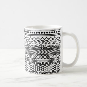 Schwarz-weiß geometrisches Rahmenmuster Kaffeetasse