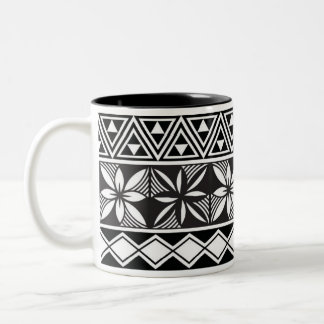 Schwarz-weiß geometrisches Stammesmuster Klassisch Zweifarbige Tasse
