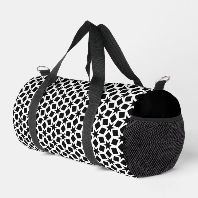 Schwarz-Weiß-Geometrisches Sternmuster Duffle Bag (Rechte Ecke)