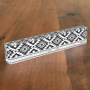 Schwarz-weiß Geometrisches Tribal Muster Aztec Bo Namensplakette