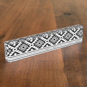 Schwarz-weiß Geometrisches Tribal Muster Aztec Boh Namensplakette