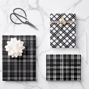 Schwarz-Weiß-geometrisches Trio Geschenkpapier Set