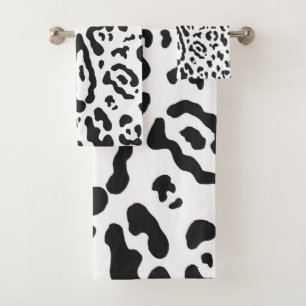 Schwarz-Weiß Gepard Leopard Tierprint Badhandtuch Set