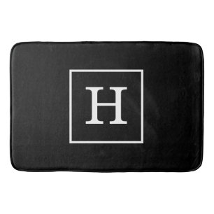 Schwarz-weiß gerahmtes Initialen-Monogramm Badematte