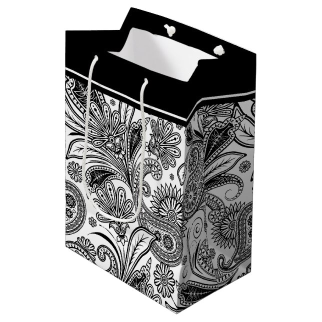 Schwarz-Weiß-Geschenktasche Mittlere Geschenktüte (Vorderseite Schrägansicht)