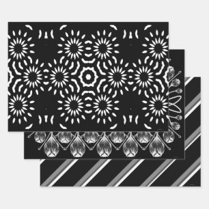 Schwarz-Weiß-Geschenkverpackung-Set aus 3 Teilen Geschenkpapier Set