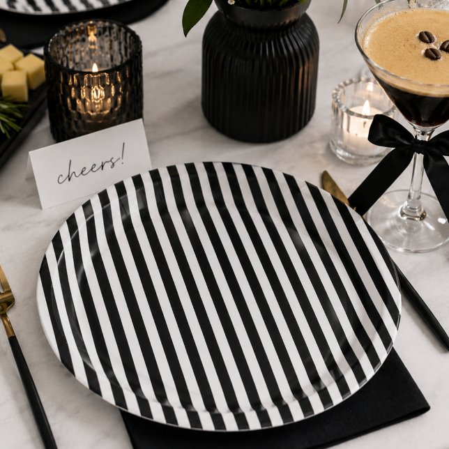 Schwarz-weiß gestreift  pappteller (Black and white stripe paper plates)