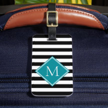 Schwarz Weiß Gestreift Türkis Diamant Monogramm Re