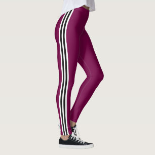 Schwarz-weiß gestreifte Burgunderrote Leggings