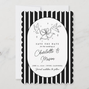 Schwarz-weiß gestreifte Launische Save-the-Date-Ka Einladung