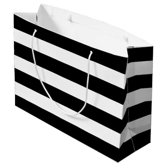 Schwarz-weiß gestreifte moderne Hochzeitsfeier Große Geschenktüte (Rückseite Schrägansicht)