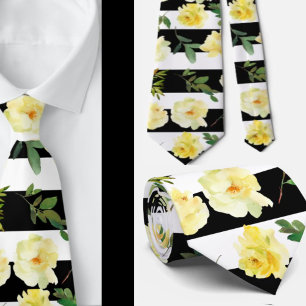 Schwarz-Weiß gestreifte Rosen Herren Hochzeit  Krawatte