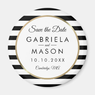 Schwarz-Weiß gestreifte Save-the-Date-Karte Magnet