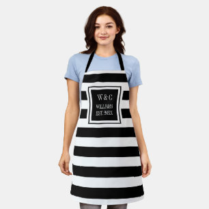 Schwarz-Weiß gestreifte Trend-Monogramm-Familienna Schürze
