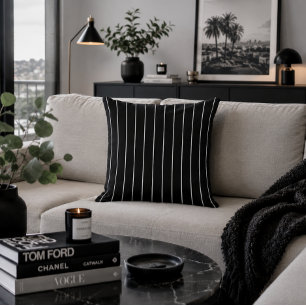 Schwarz-weiß gestreifte vertikale Streifen elegant Kissen
