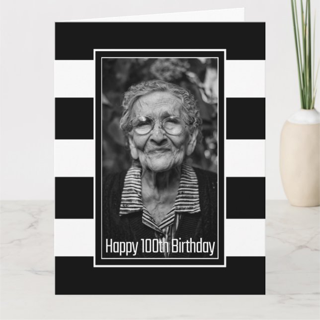 Schwarz-weiß gestreifter 100. Geburtstag Karte (Vorderseite)