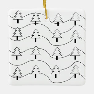 Schwarz-Weiß gestreifter Weihnachtsbaum Keramikornament