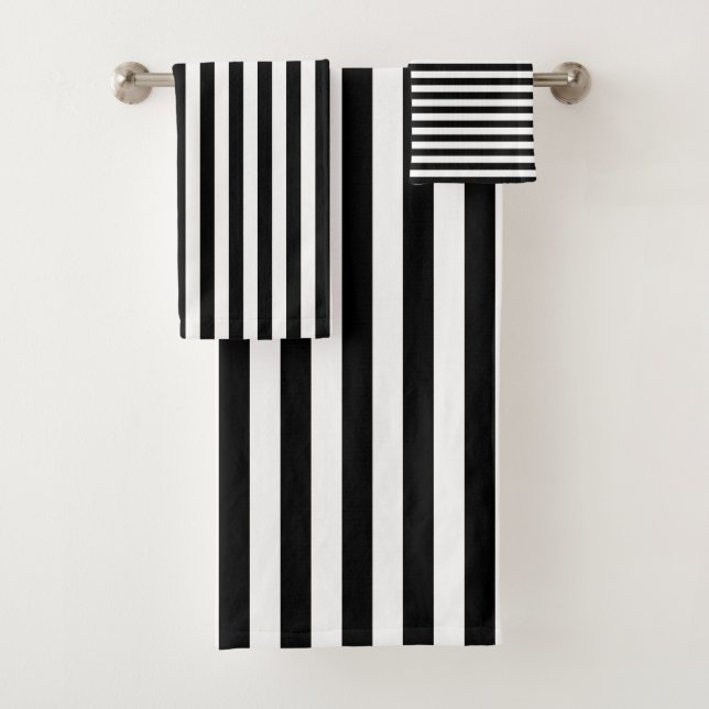 Schwarz & Weiß gestreiftes Badhandtuch Set (Insitu)