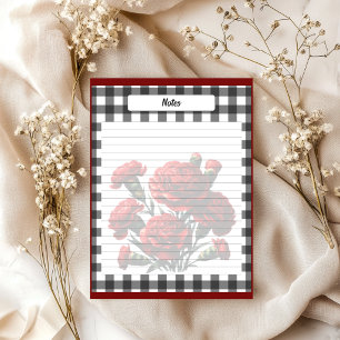 Schwarz-weiß gestreiftes Blumen-Gingham _ Notizen Notizblock