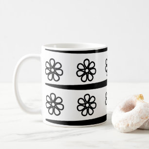 Schwarz-weiß gestreiftes Blumenmuster Kaffeetasse