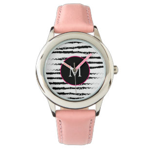 Schwarz-weiß gestreiftes Monogramm Armbanduhr