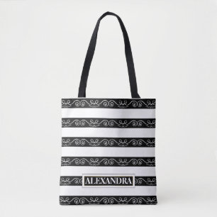 Schwarz-weiß gestreiftes Monogramm Tasche