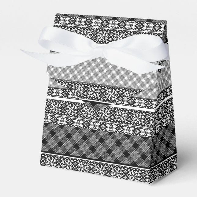 Schwarz-weiß gestreiftes Patchwork mit Spitze Geschenkschachtel (Vorderseite)
