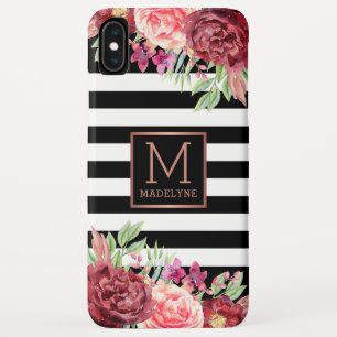 Schwarz-weiß gestrichelte Rose mit Floral Monogram Case-Mate iPhone Hülle