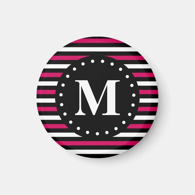 Schwarz-weiß gestricheltes Muster, rosa Magnet (Vorne)