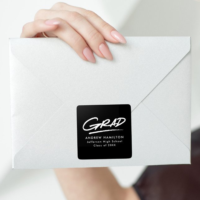 Schwarz-Weiß-gestrichen Moderner Grad-Abschluss Quadratischer Aufkleber (Von Creator hochgeladen)