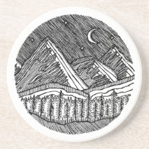 Schwarz-weiß gezeichnete runde Alpenlandschaft