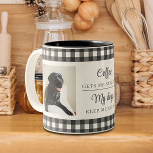 Schwarz-weiß Gingham 2 Hund Foto Zweifarbige Tasse