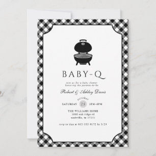 Schwarz-Weiß-Gingham-Baby-Q-Baby-Shower Einladung