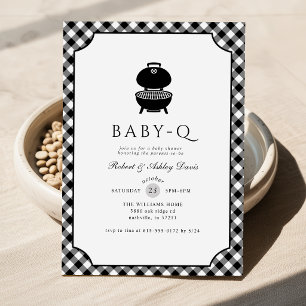 Schwarz-Weiß-Gingham-Baby-Q-Baby-Shower-Einladung Einladung