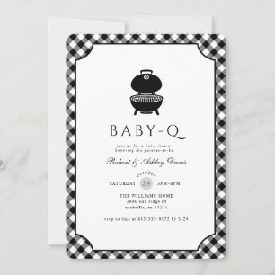 Schwarz-Weiß-Gingham-Baby-Q-Baby-Shower-Einladung Einladung