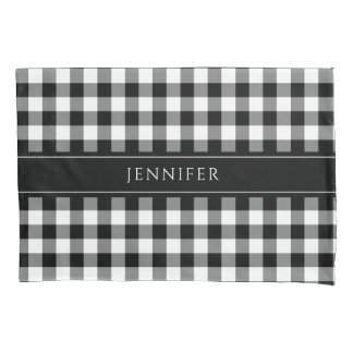 Schwarz-Weiß Gingham Bauernhof Muster Name Pil Kissenbezug