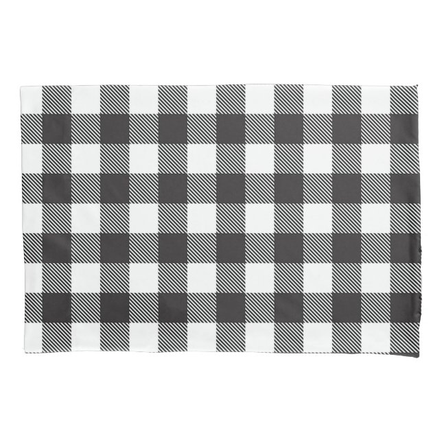 Schwarz-weiß Gingham Buffalo Kariert Bauernhof Kissenbezug (Vorderseite)
